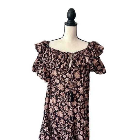 Zimmermann Tulsi Off Shoulder Tiered Floral Linen Gauze Midi Dress Size 1 Small - Picture 9 of 11